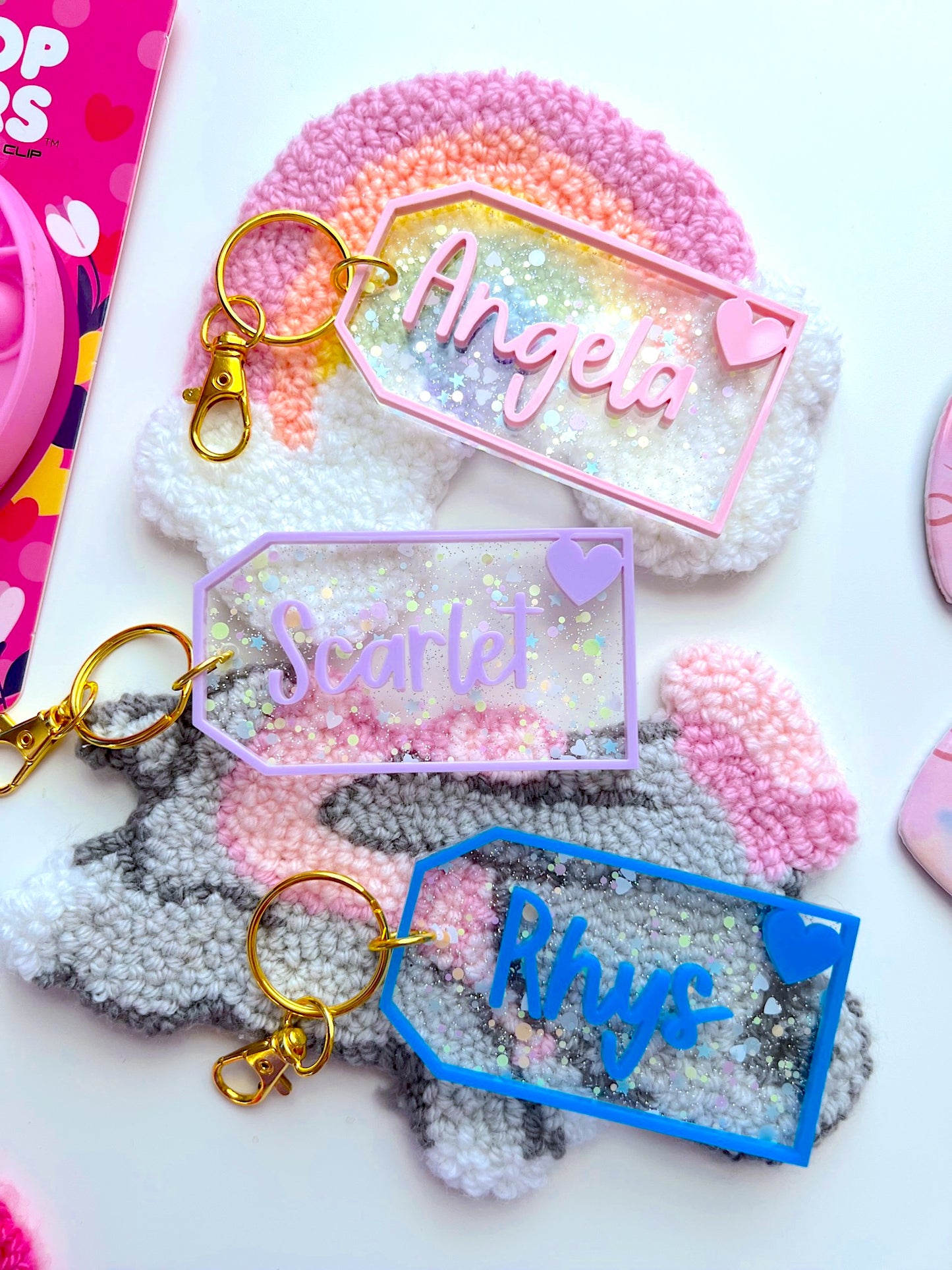 Personalized Heart Bag Tag Clear Acrylic Keychain