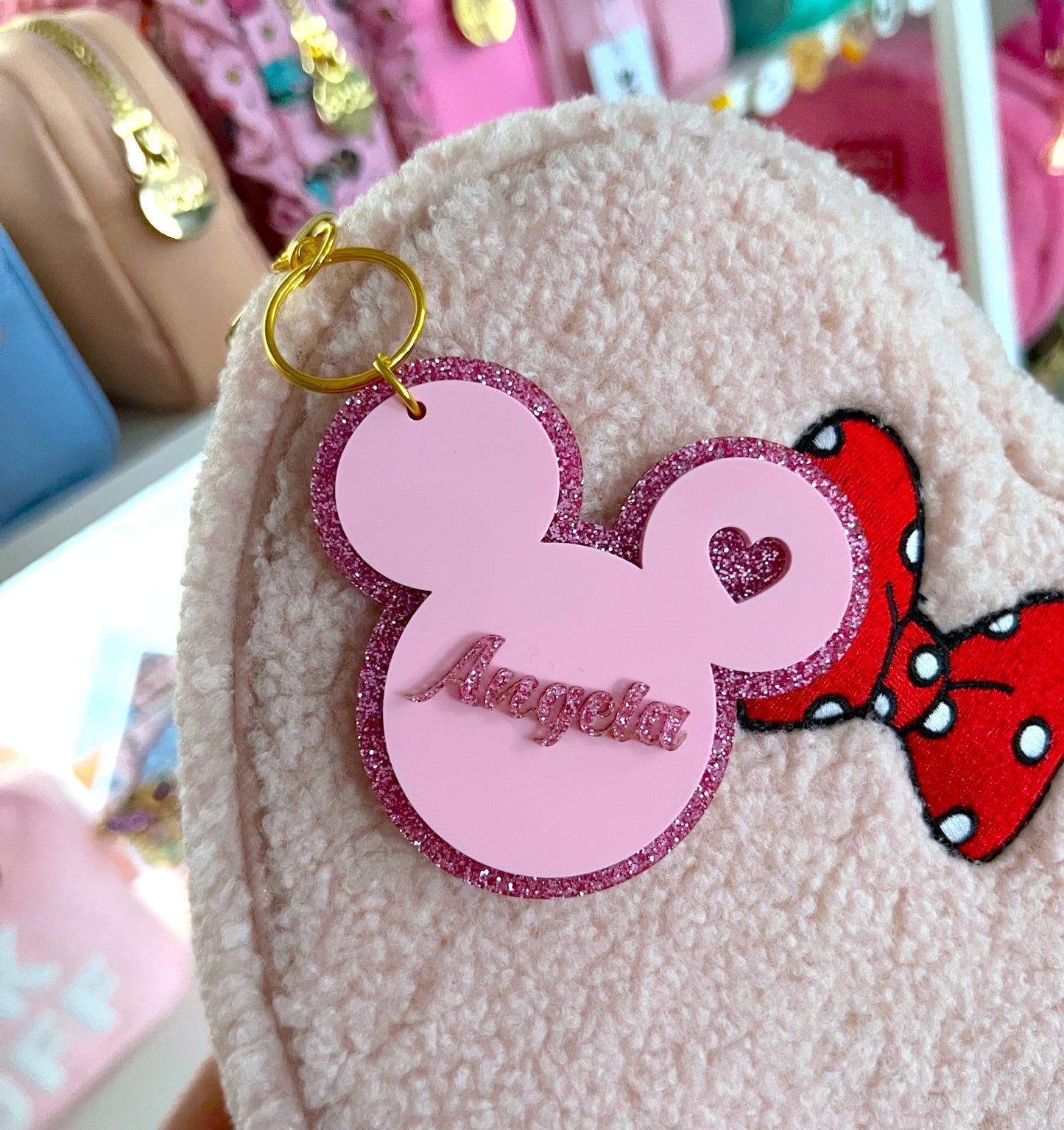 Personalized GLITTER Pink Mouse Acrylic Keychain