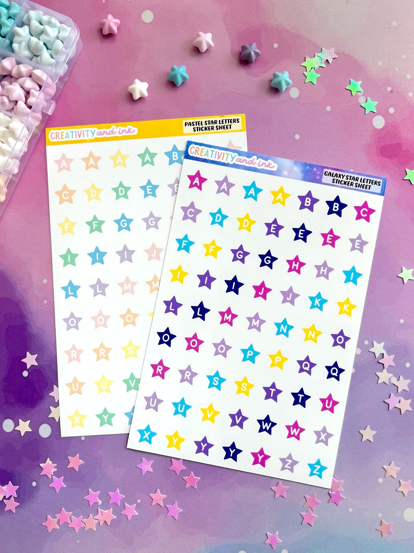 Star shaped Letters Sticker Sheet