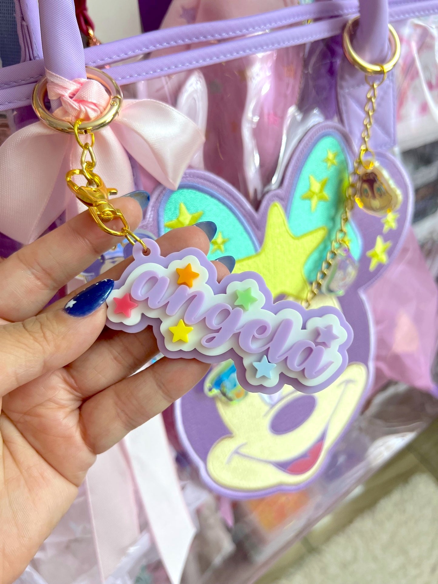 Personalized PURPLE Starry Cluster Name Acrylic Bag Charm / Keychain