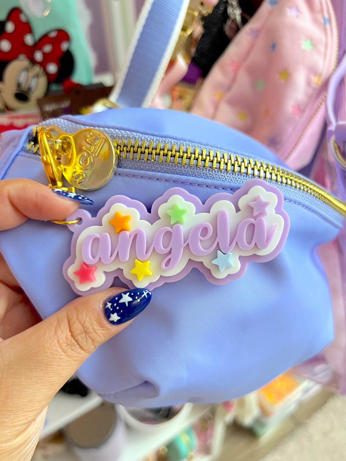 Personalized PURPLE Starry Cluster Name Acrylic Bag Charm / Keychain