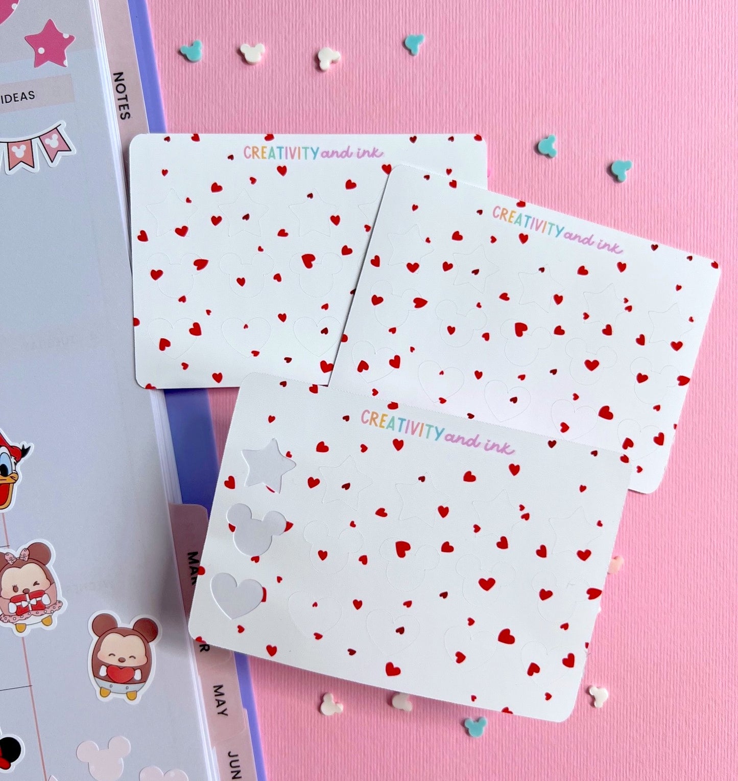 Valentines / Red Hearts Shaped Icons Sticker Sheet