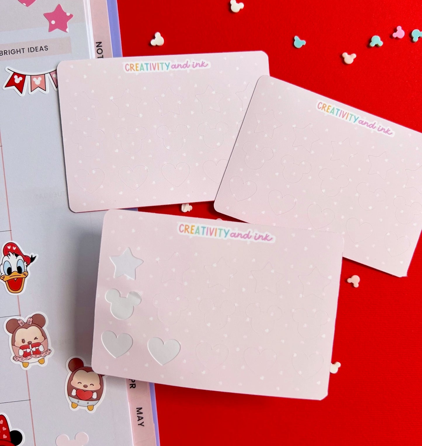 Valentines/ Pink Hearts Shaped Icons Sticker Sheet