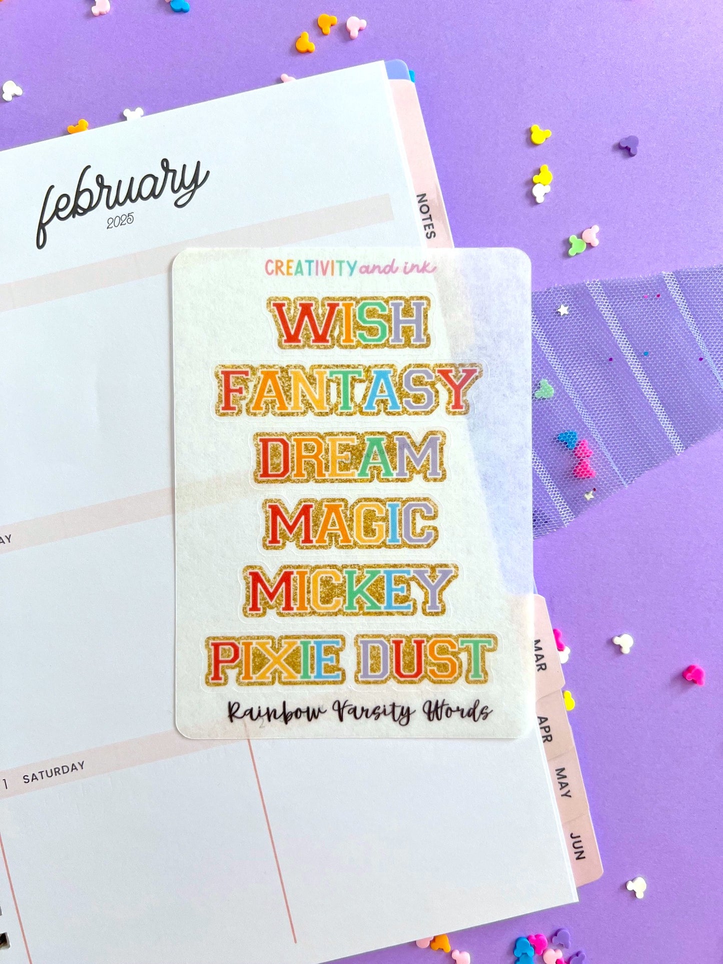 Rainbow Varsity Words Sticker Sheet