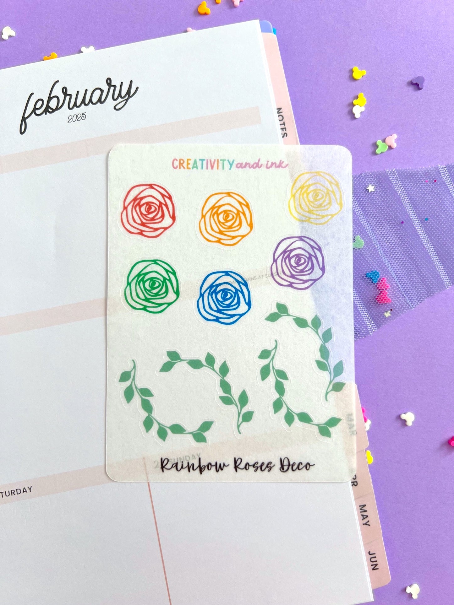 Rainbow Roses Sticker Sheet