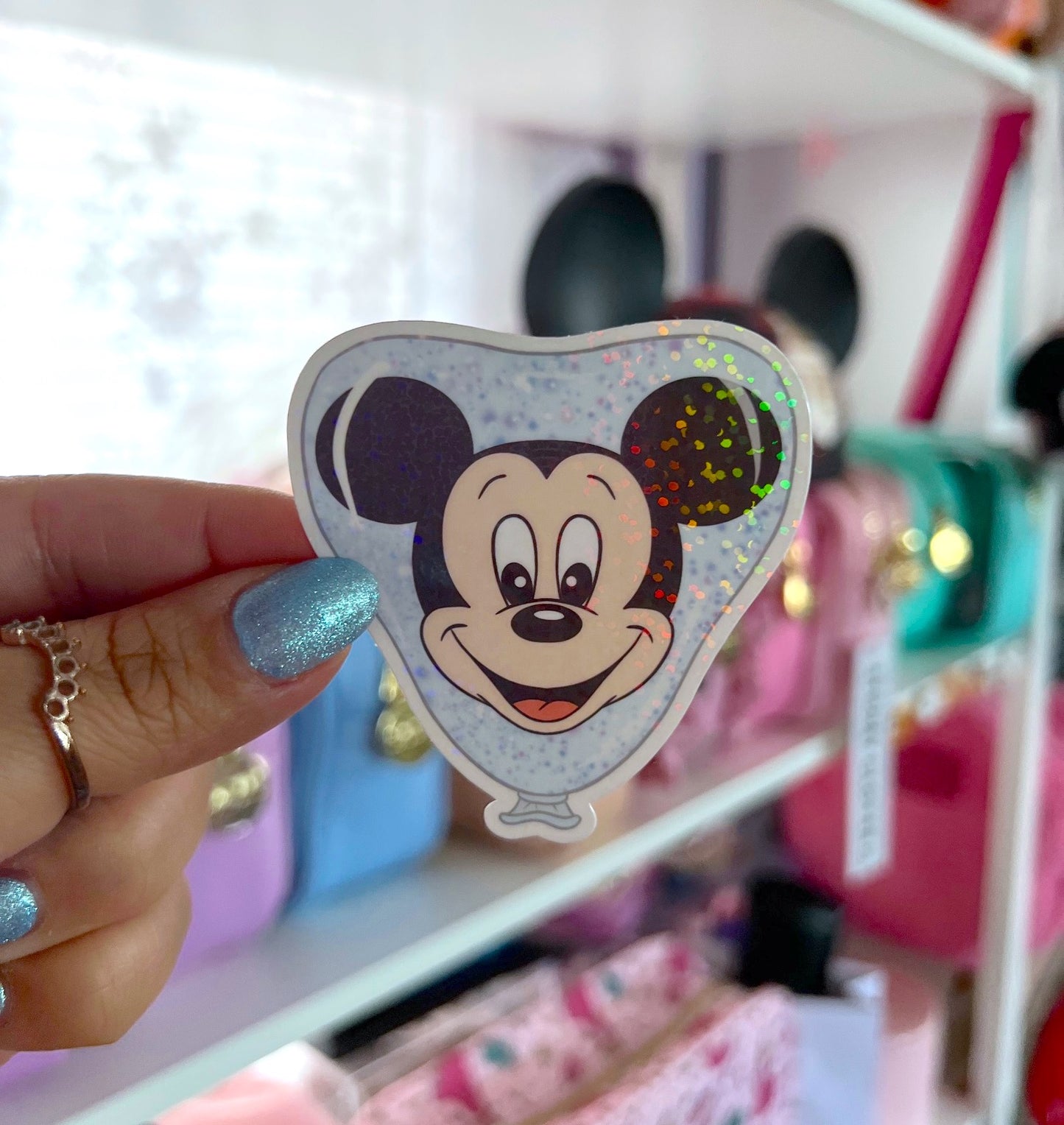 Boy Mouse Balloon / Glitter Die Cut Sticker