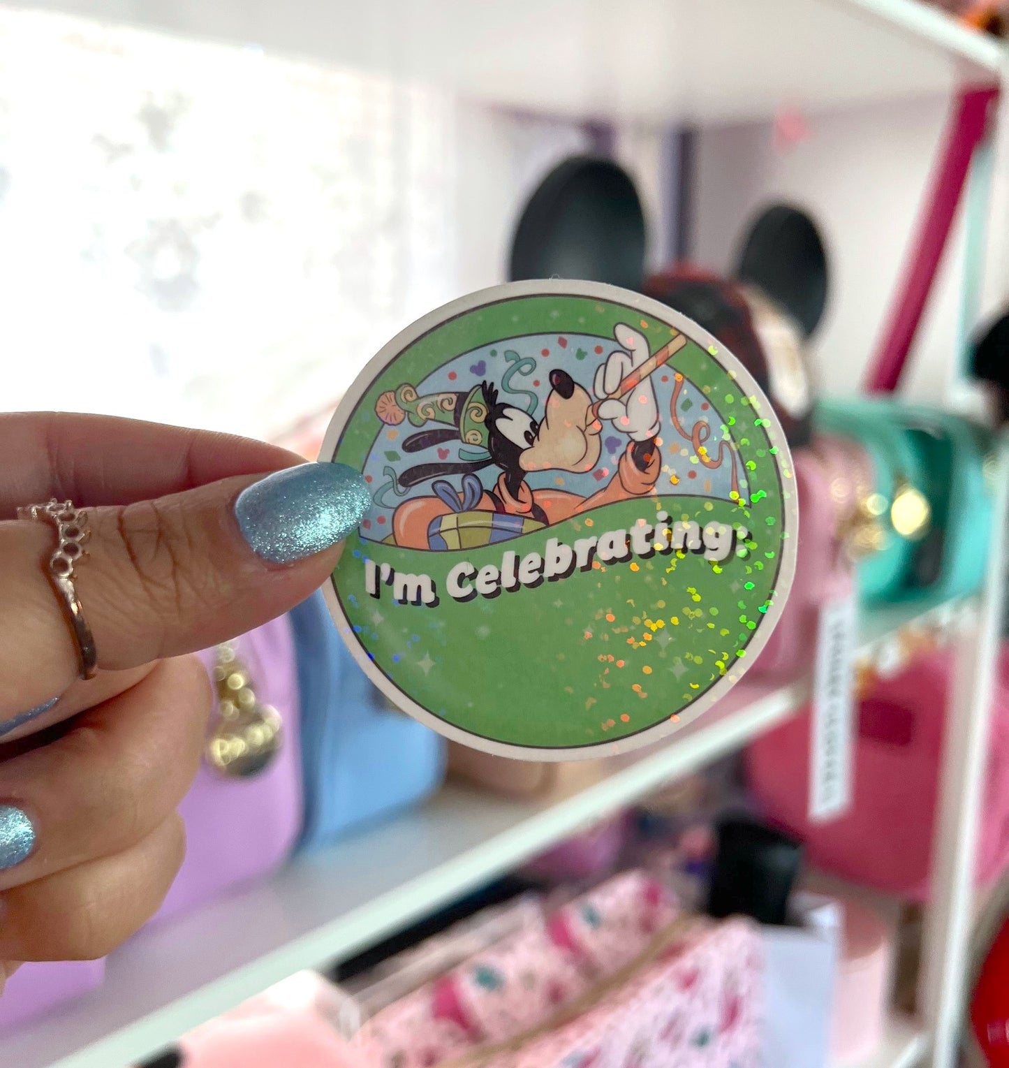 Celebrating Button / Glitter Die Cut Sticker