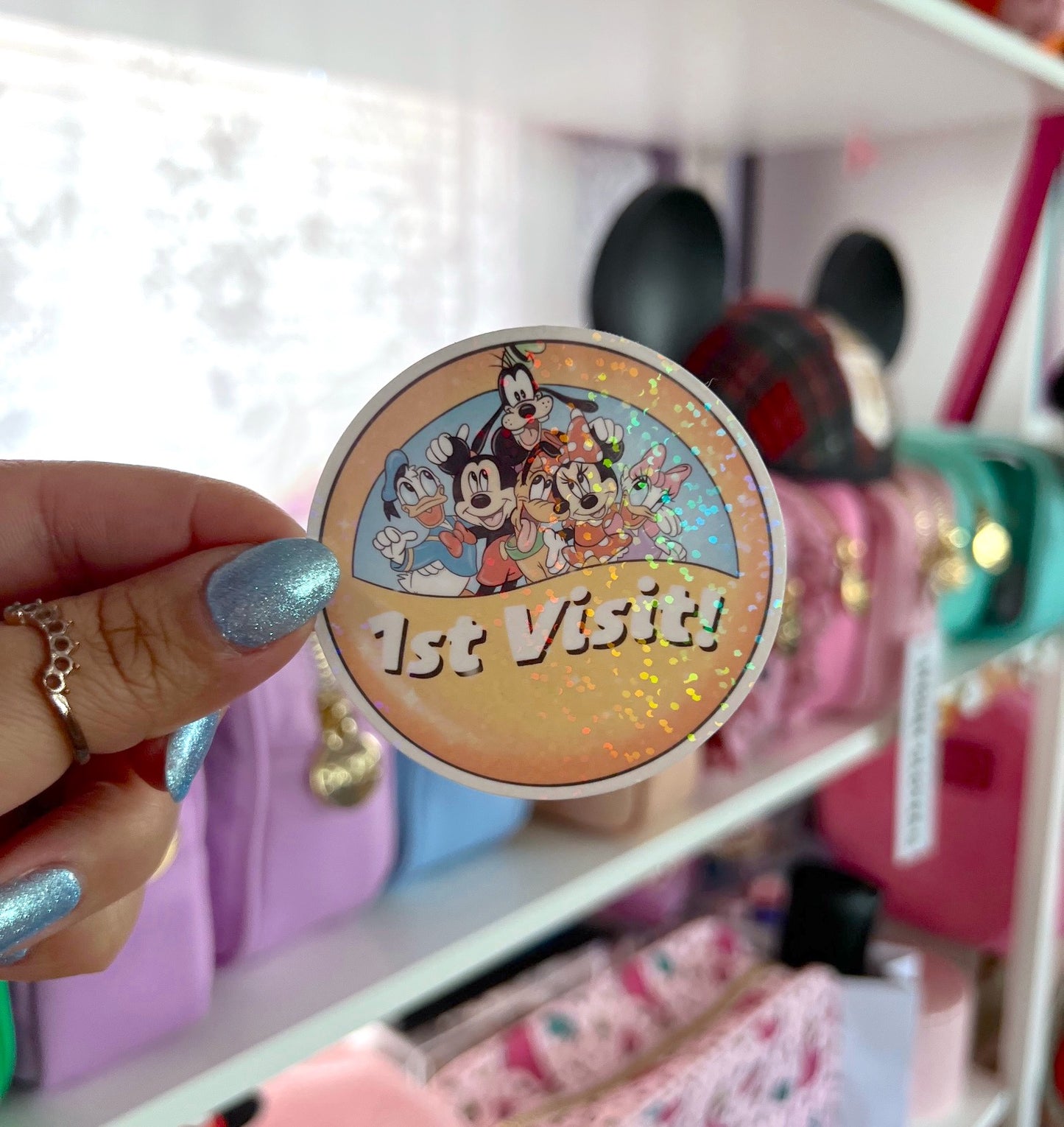 1st Visit Button / Glitter Die Cut Sticker