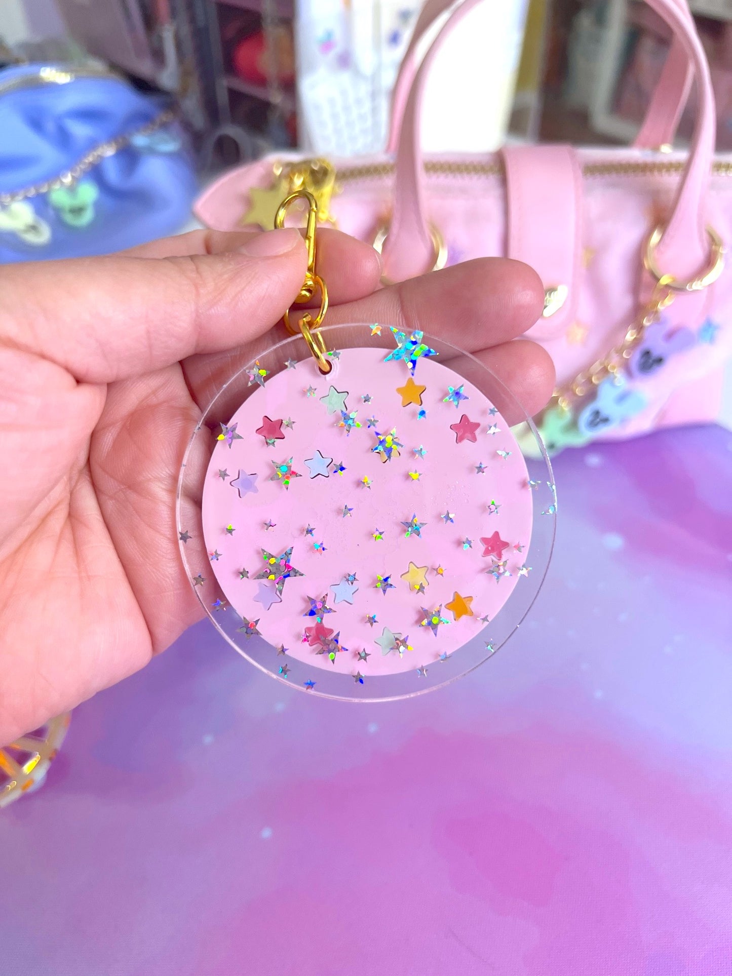 Personalized Starry Circle Name Acrylic Bag Charm / Keychain