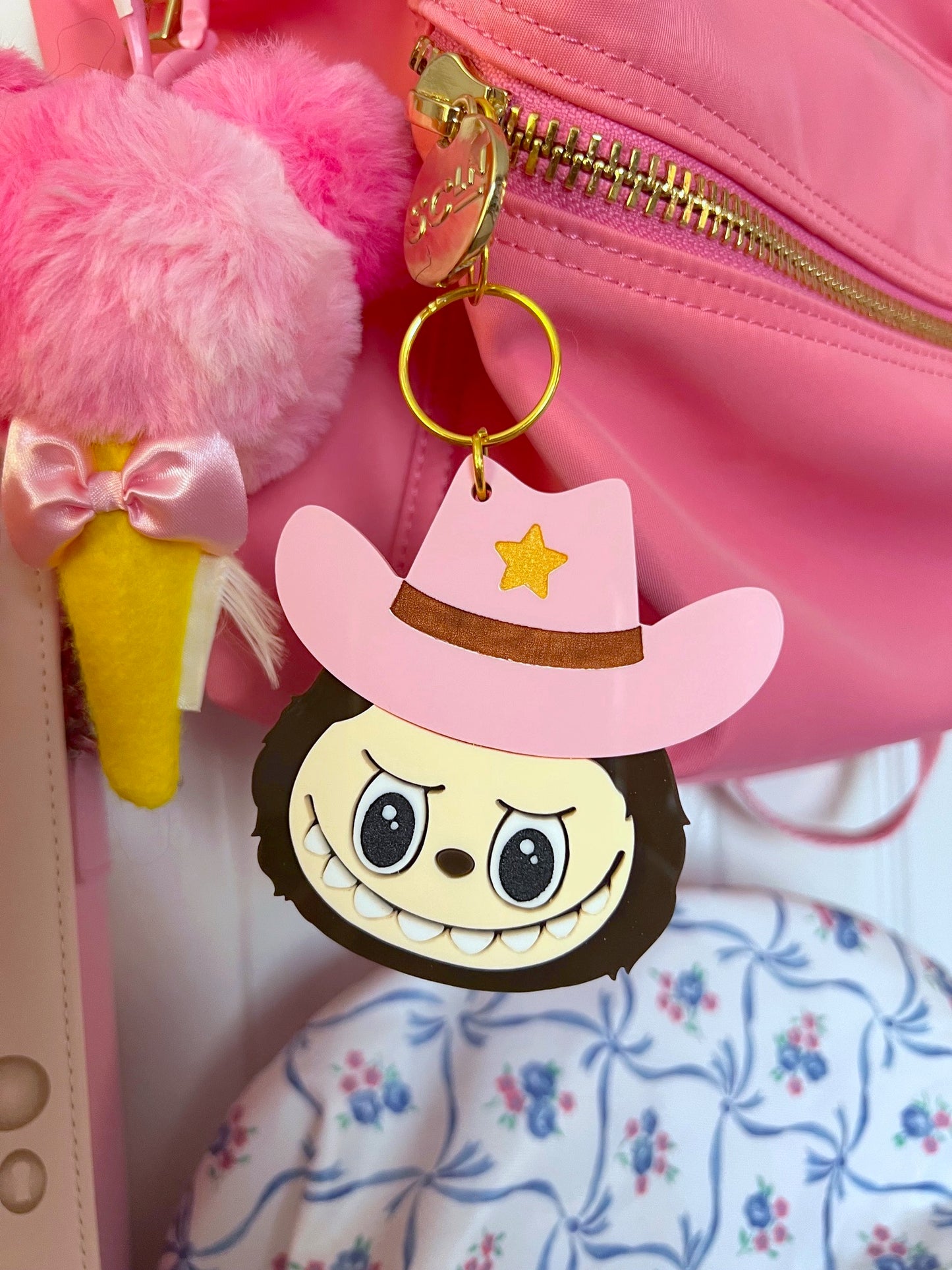 Pink Cowboy Monster Bag Charm / Keychain