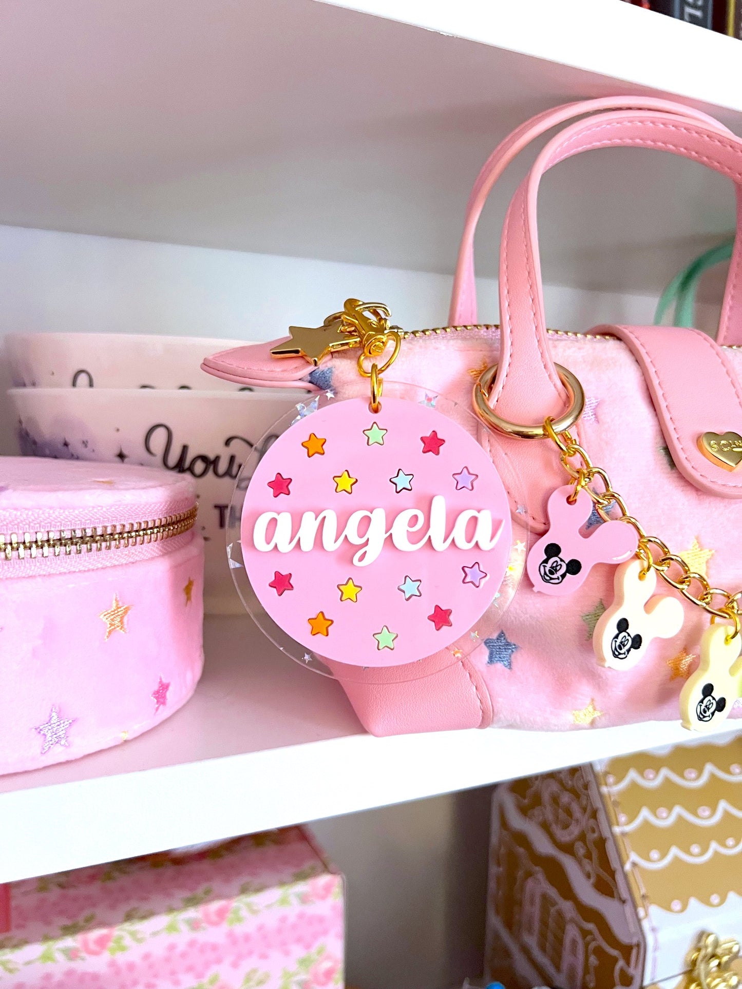 Personalized Starry Circle Name Acrylic Bag Charm / Keychain