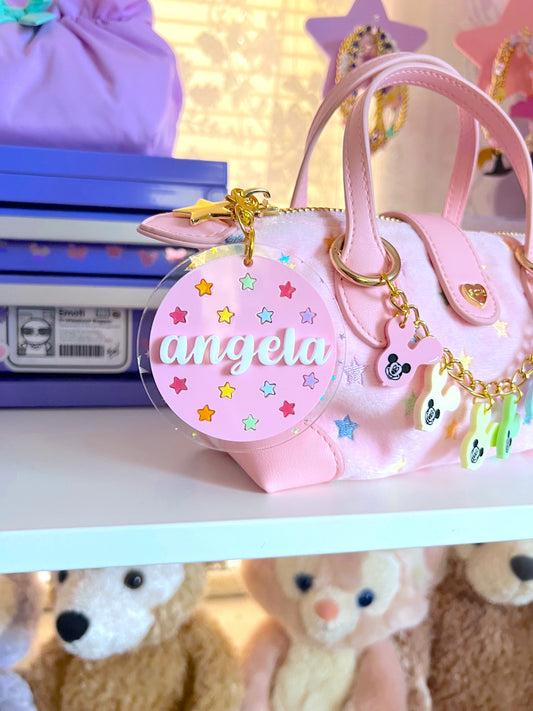 Personalized Starry Circle Name Acrylic Bag Charm / Keychain
