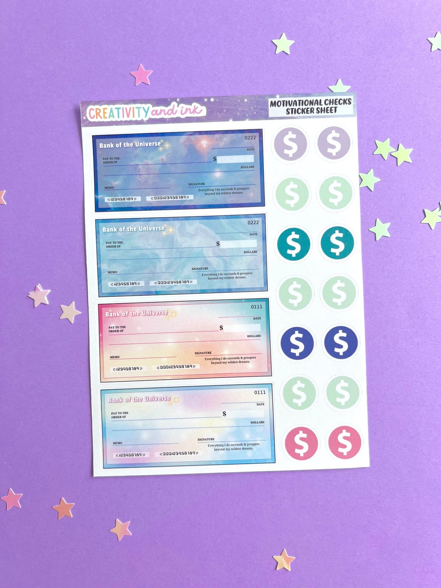 Motivational Checks Sticker Sheet