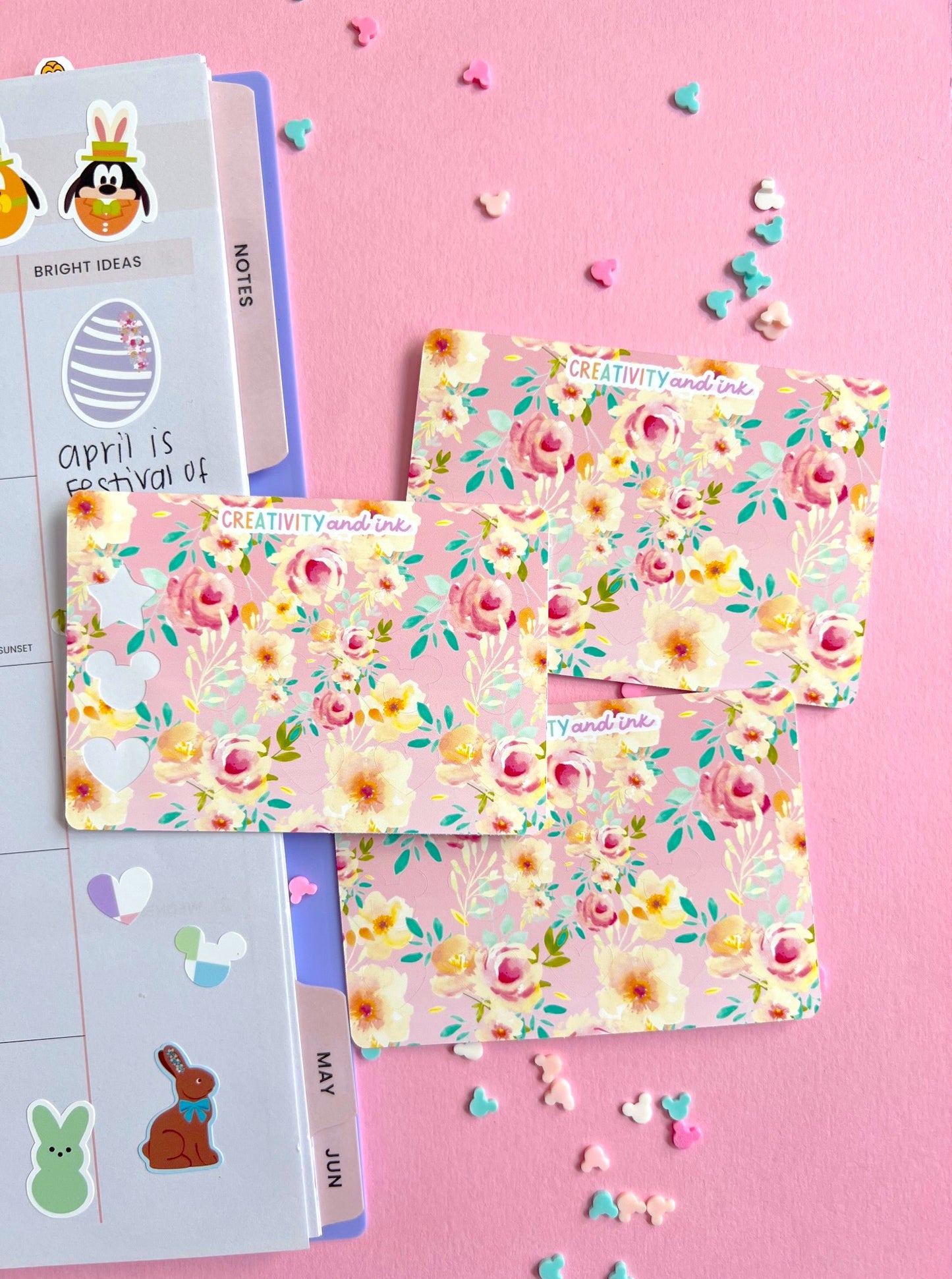 Pink Florals Shaped Icons Sticker Sheet