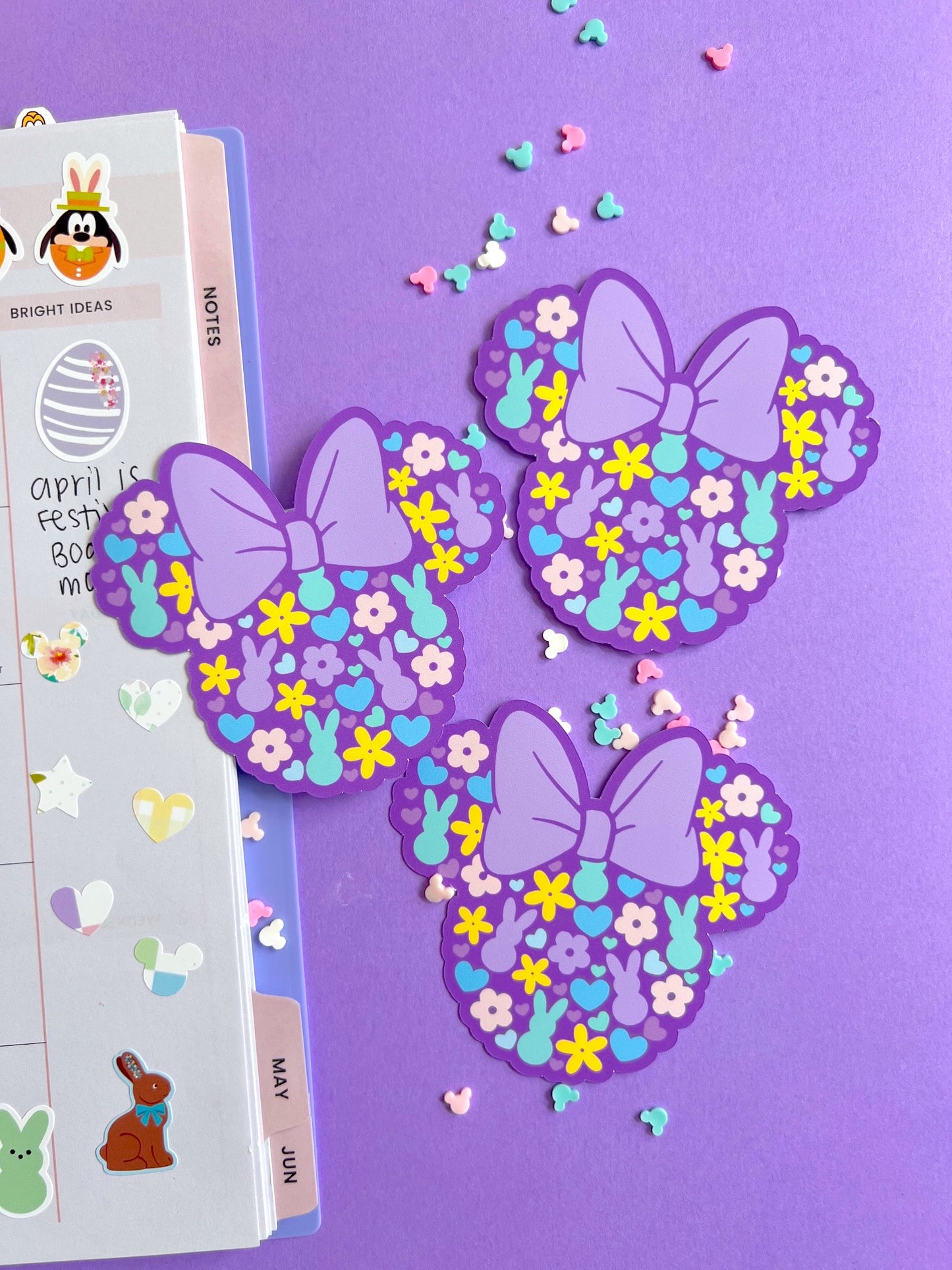 Purple Floral Mouse Die Cut Sticker