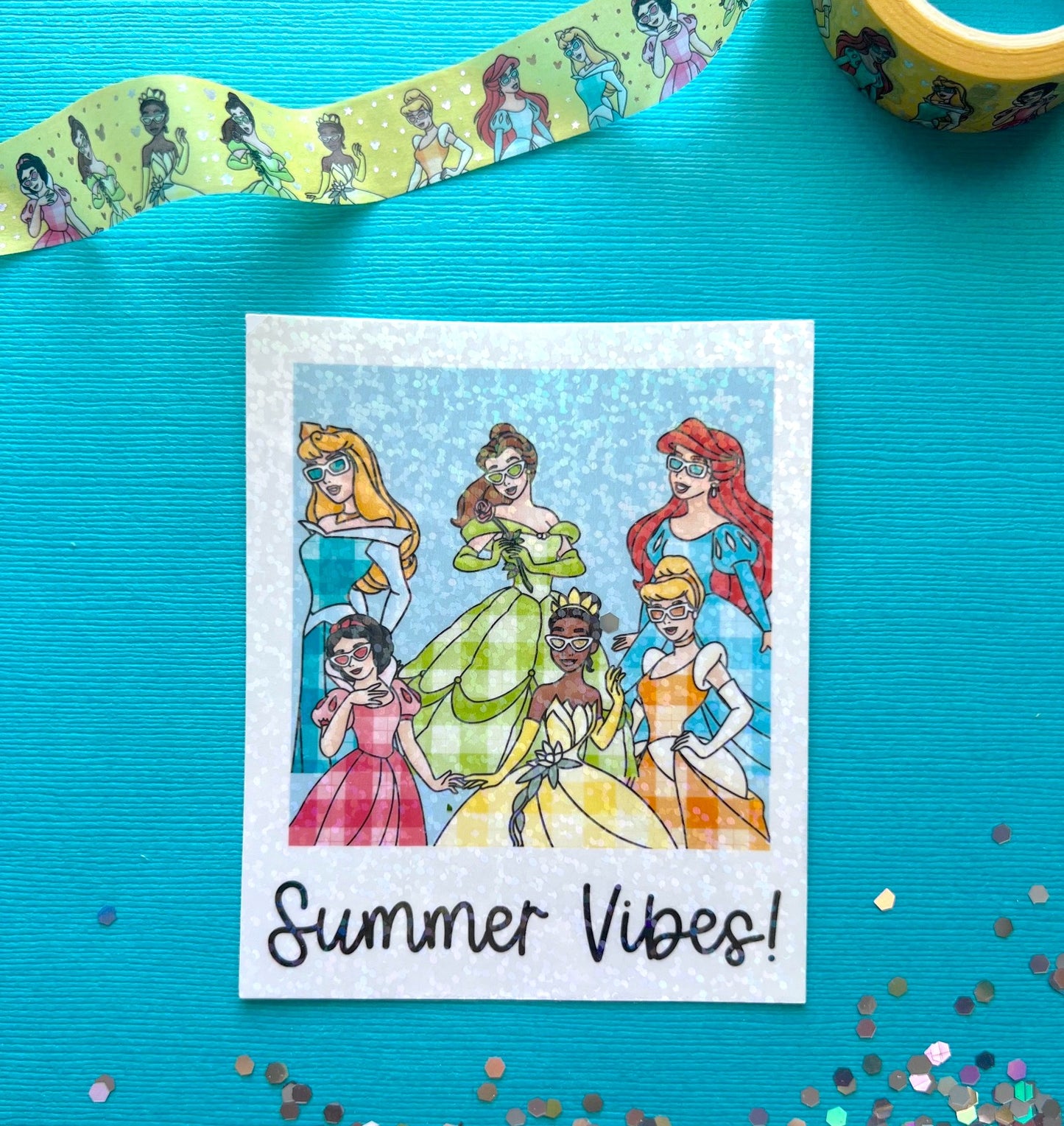 Summer Princesses Large Glitter Die Cut Sticker