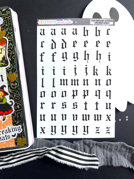 Old English Letters Sticker Sheet