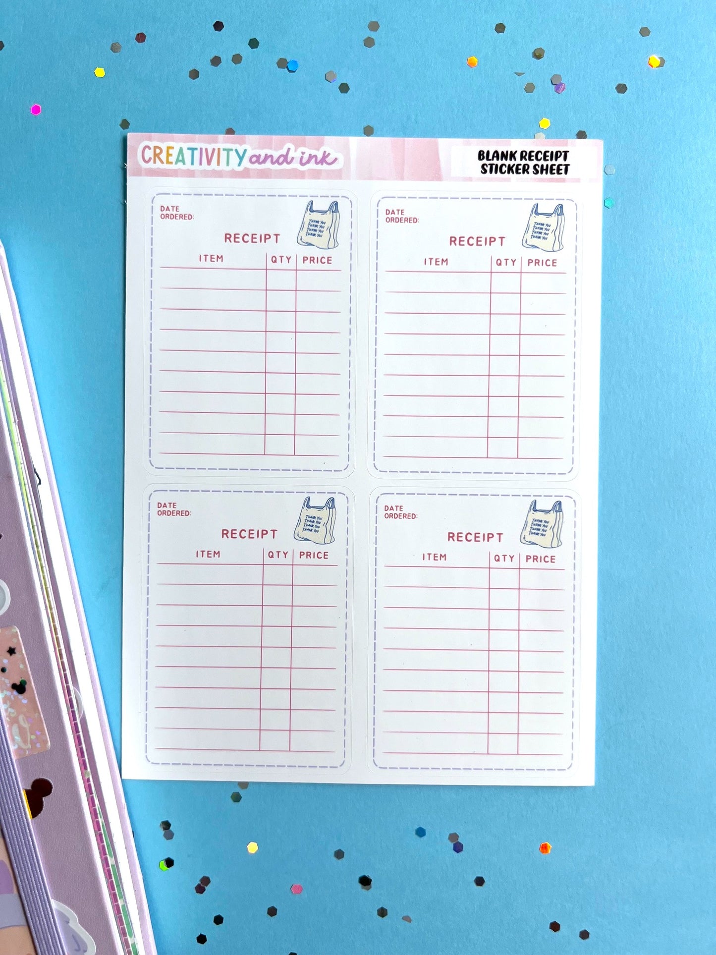 Blank Reciept Sticker Sheet