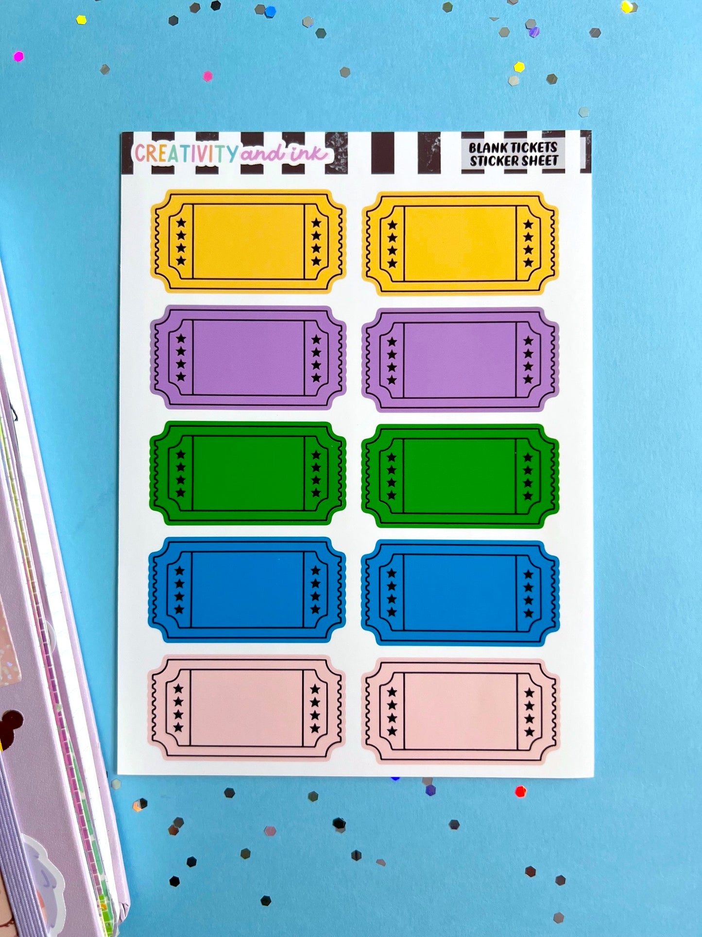 Blank Movie Tickets Sticker Sheet