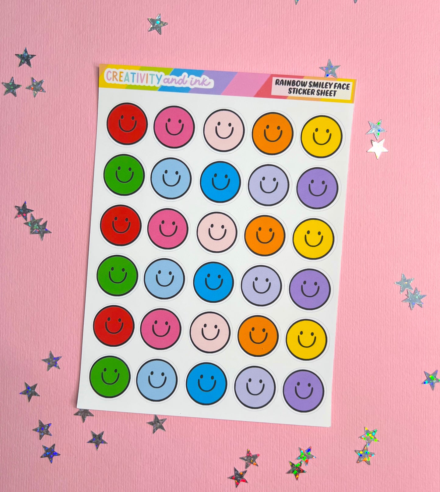 Rainbow Happy Faces / Sticker Sheet