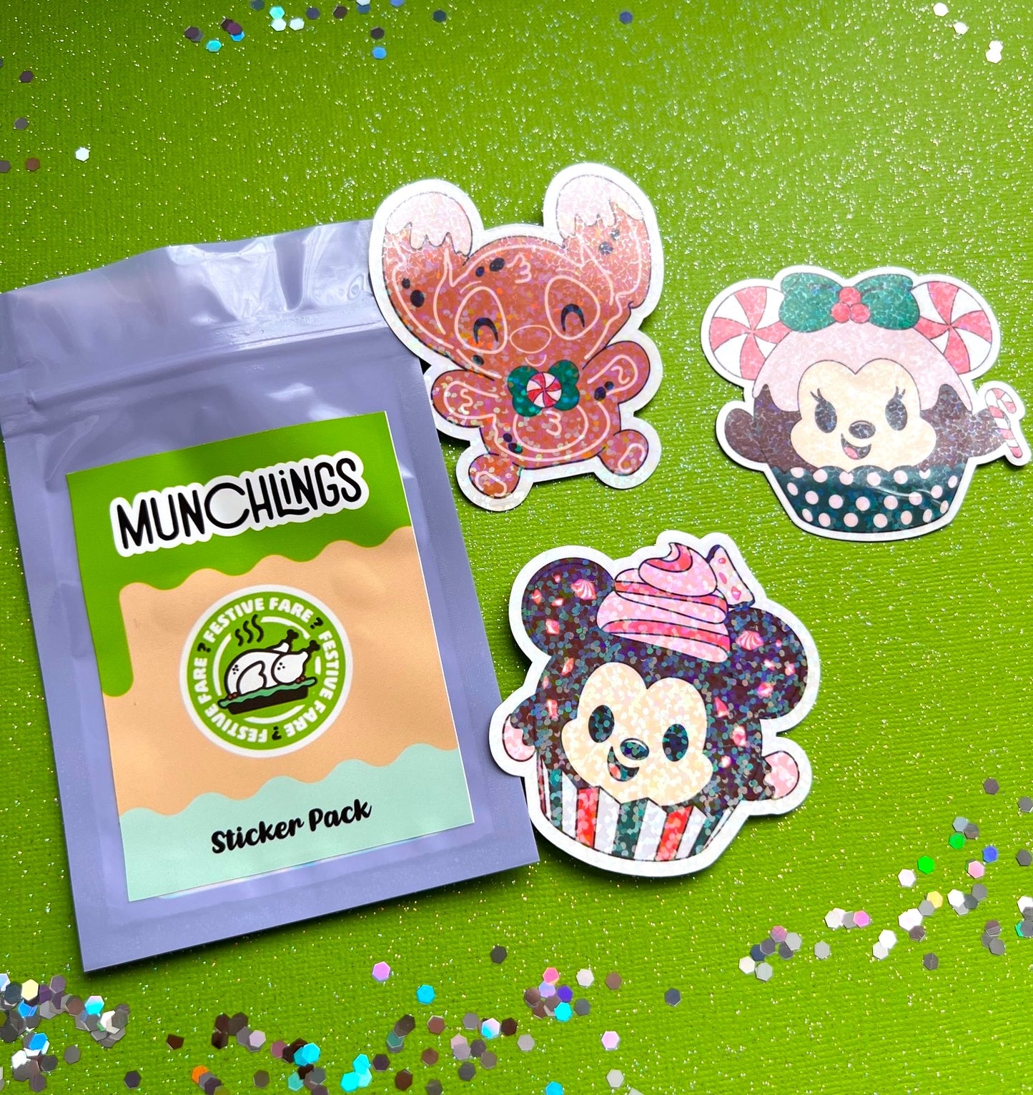 Holiday Munchlings / Glitter Die Cut Sticker PACK