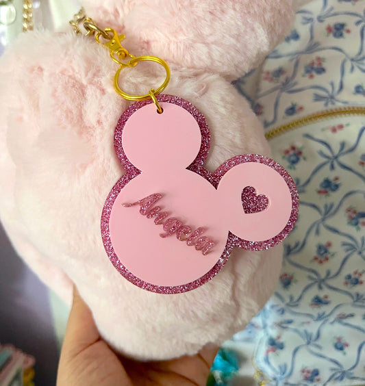 Personalized GLITTER Pink Heart Acrylic Keychain