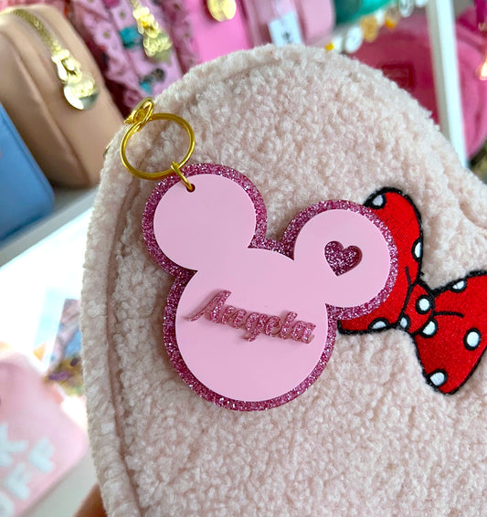 Personalized GLITTER Pink Heart Acrylic Keychain