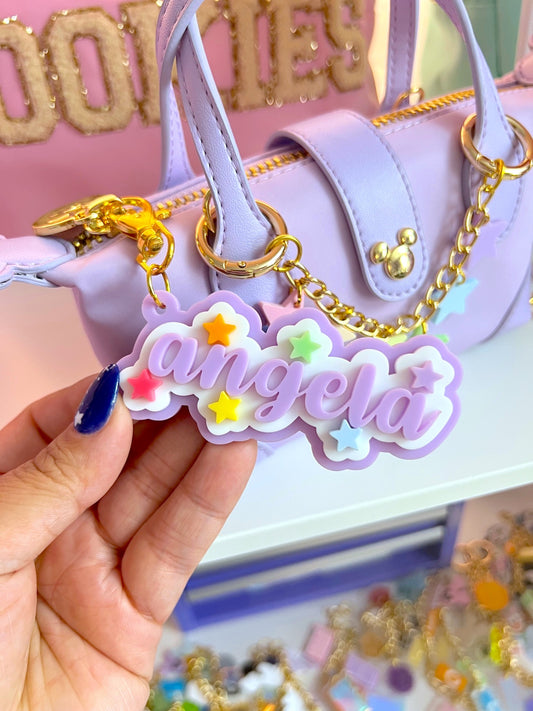 Personalized PURPLE Starry Cluster Name Acrylic Bag Charm / Keychain