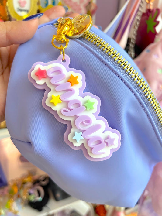 Personalized PURPLE Starry Cluster Name Acrylic Bag Charm / Keychain