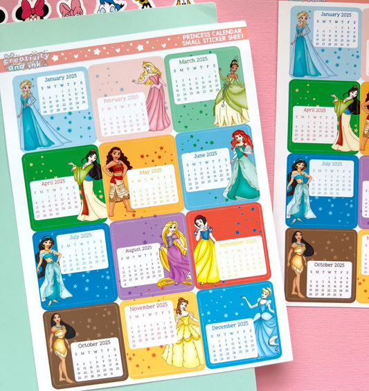 2025 Princess Calendar Sticker Sheet