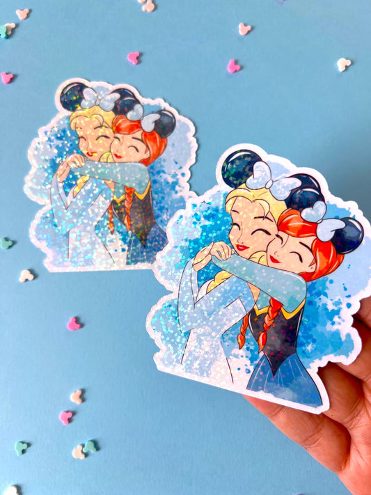 Frozen Sisters Large Glitter Die Cut Sticker