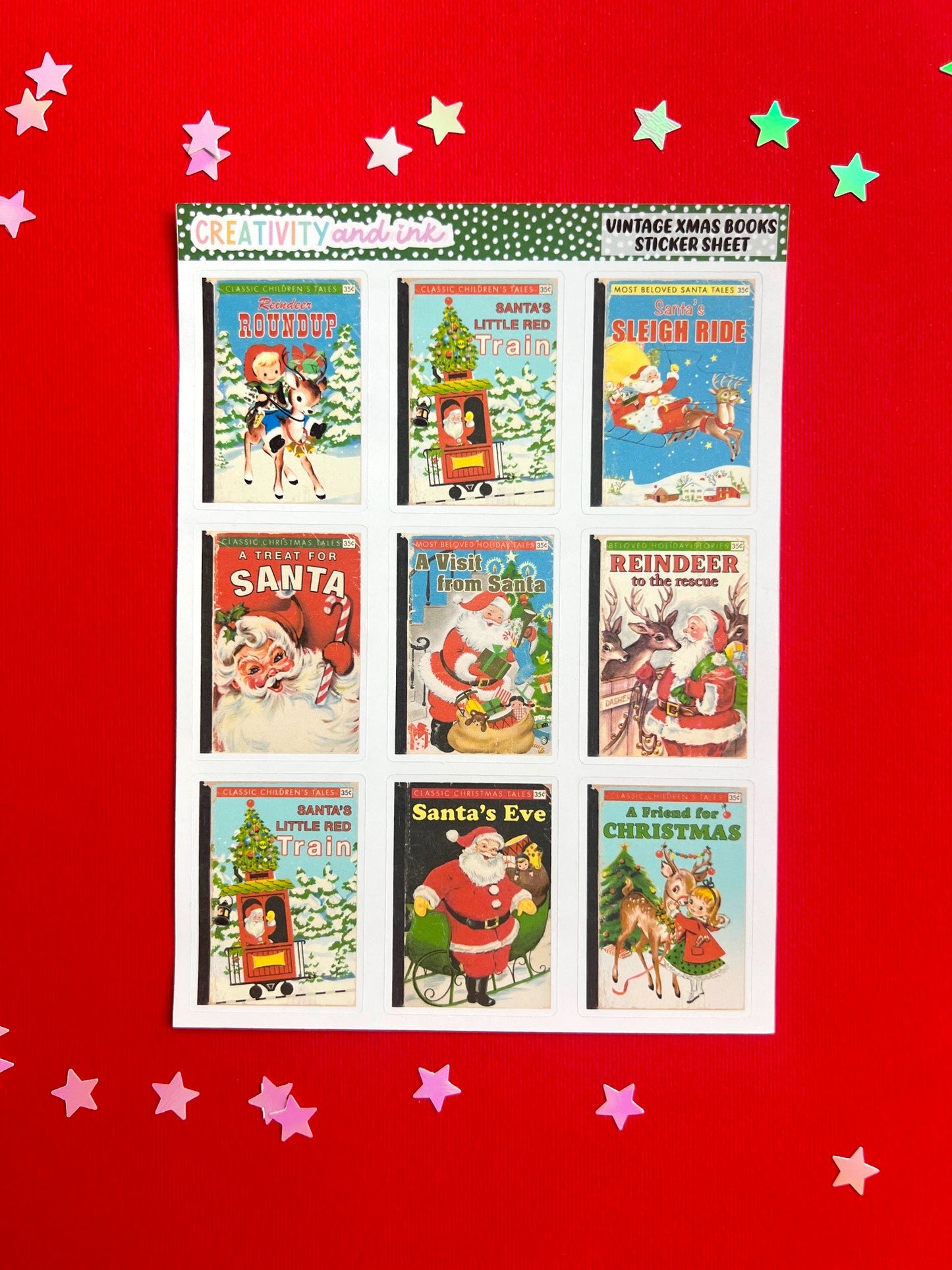 Vintage Christmas Books Sticker Sheet