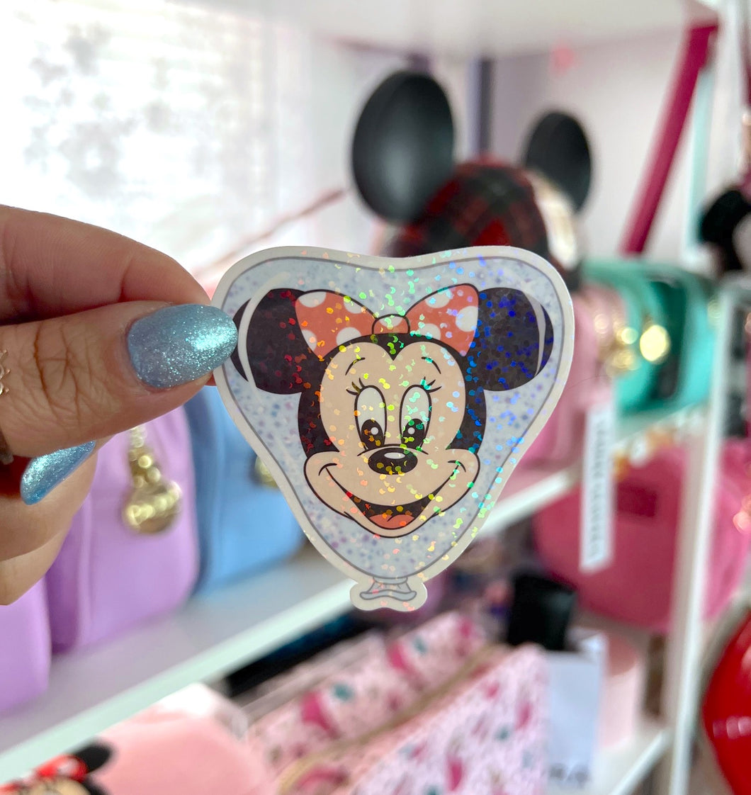 Girl Mouse Balloon / Glitter Die Cut Sticker