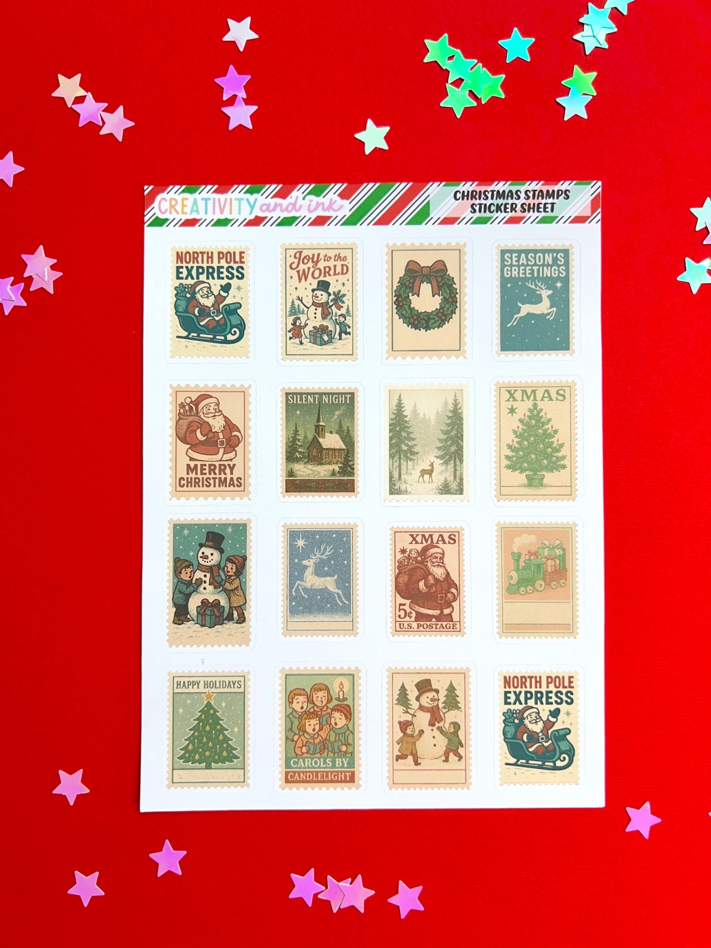 Christmas Stamps Sticker Sheet