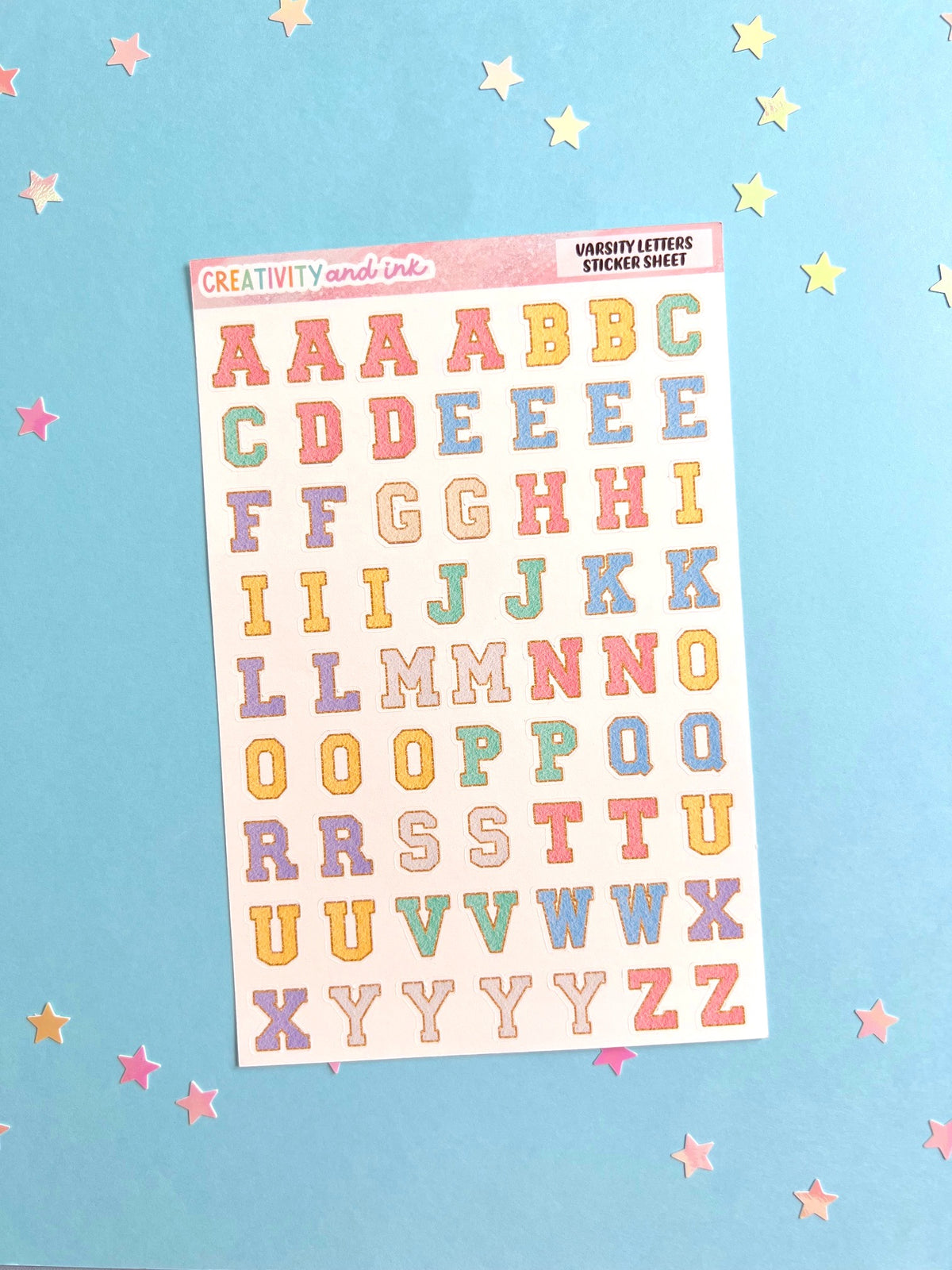 Varsity Letters Sticker Sheet – Creativity and Ink