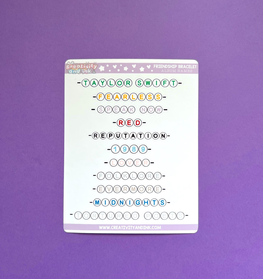 Album Names / Friendship Bracelet Stickers