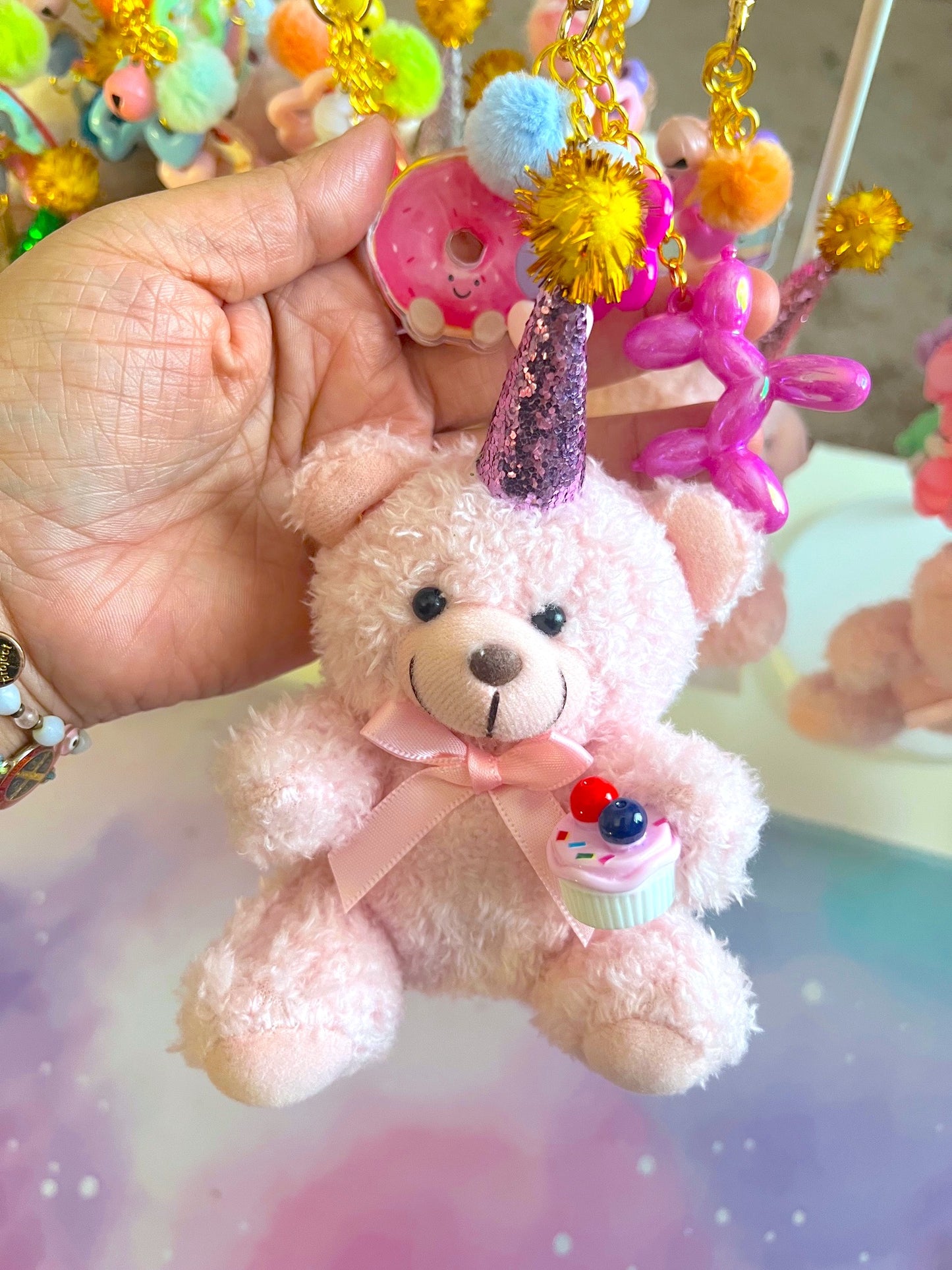 Handmade Birthday Bears LARGE Bag Charm / Keychain (LIMITED)