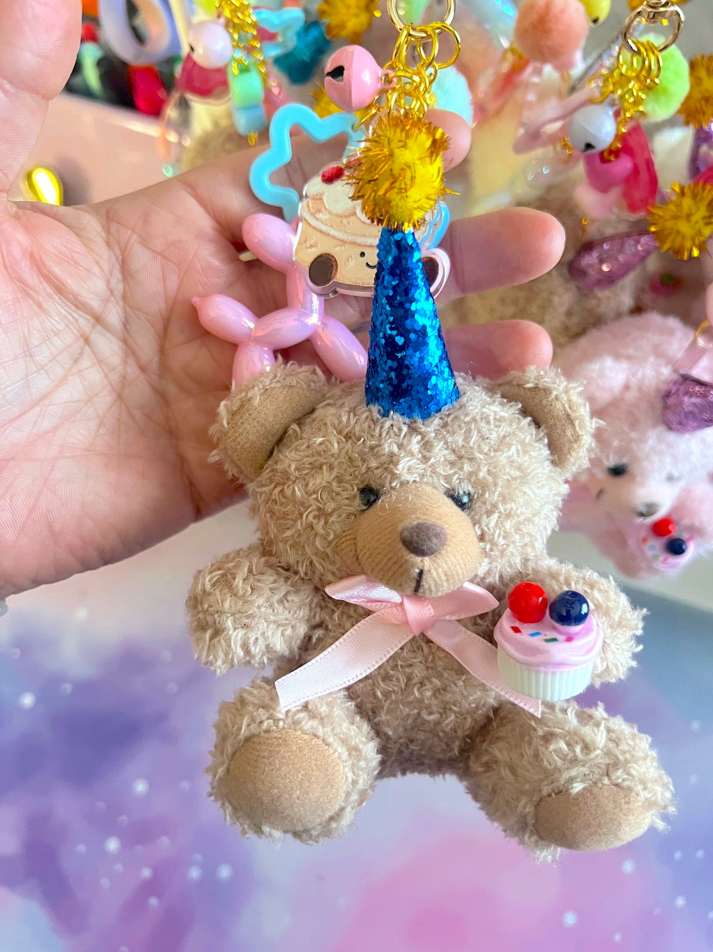Handmade Birthday Bears LARGE Bag Charm / Keychain (LIMITED)