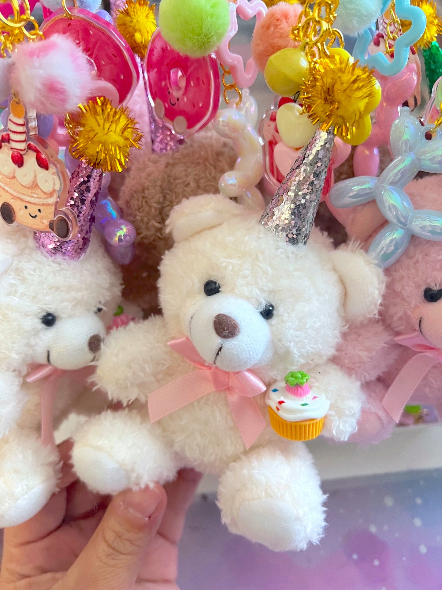 Handmade Birthday Bears LARGE Bag Charm / Keychain (LIMITED)