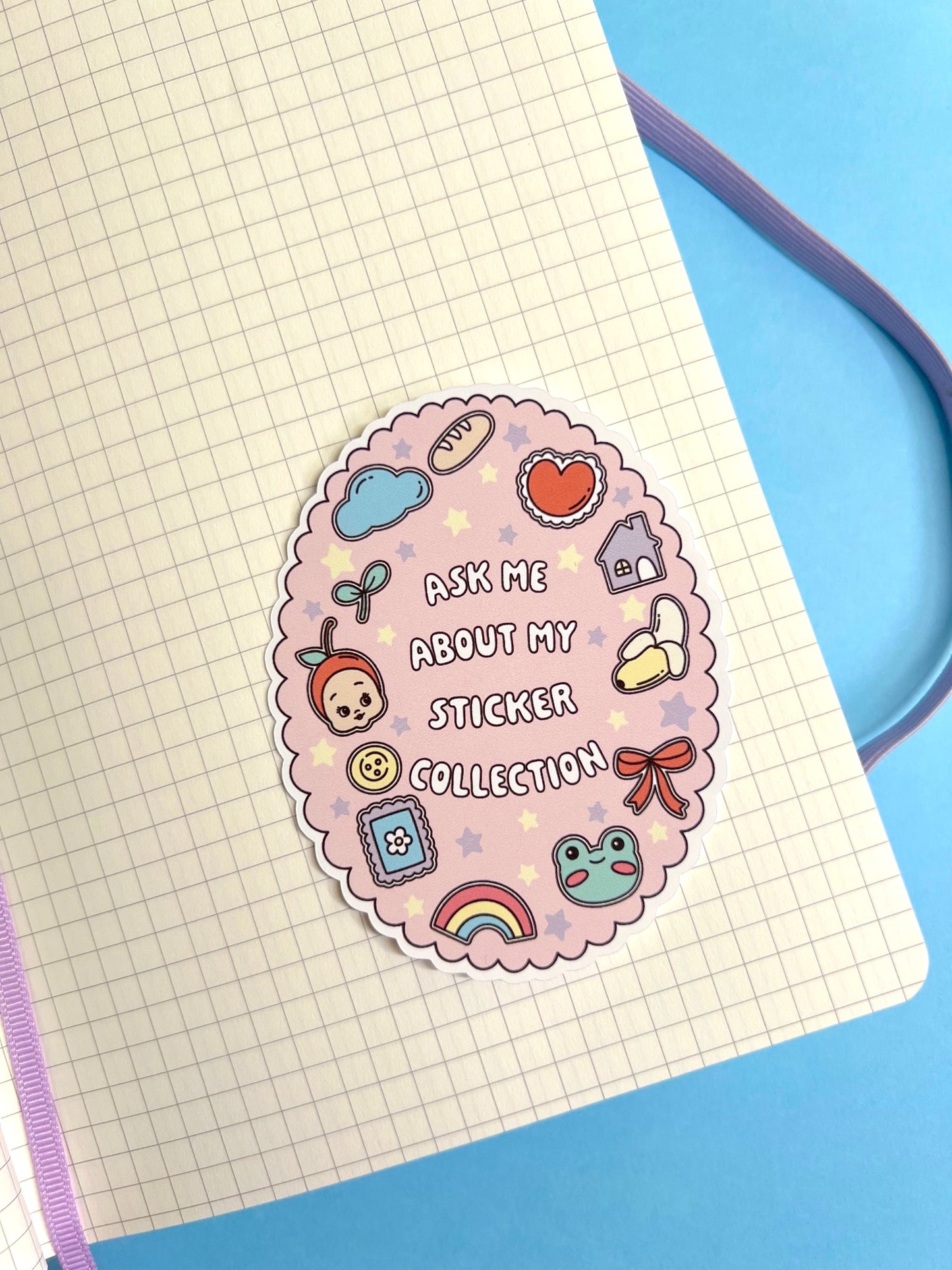 Sticker with various designs on a notebook page