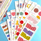 Set of colorful sticker sheets on a blue background
