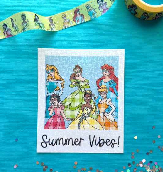 Summer Princesses Large Glitter Die Cut Sticker