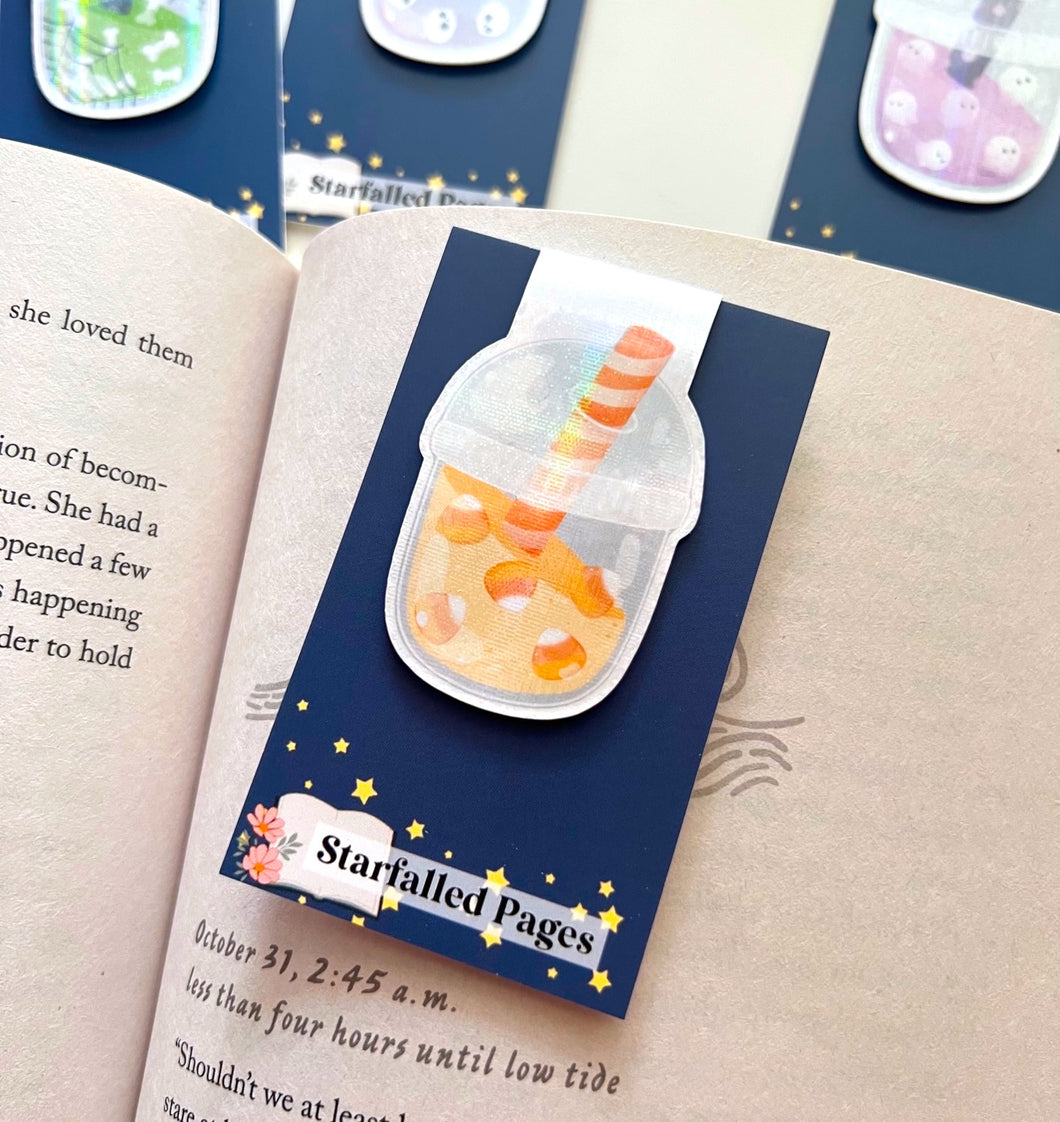 Candy Corn Boba Drink / Holographic Magnetic Bookmark