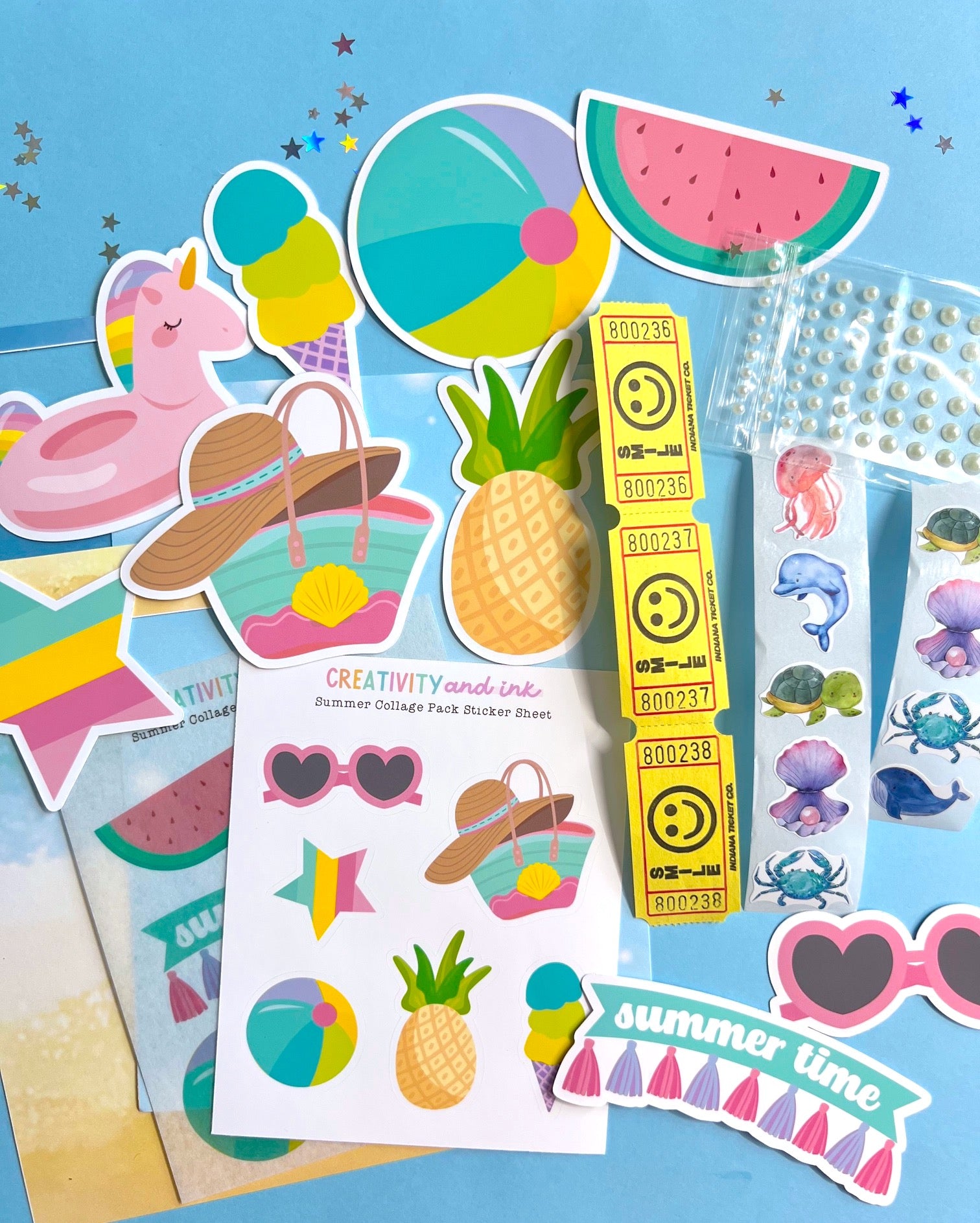 NEW! Summer / Collage & Sticker Pack – Creativity and Ink