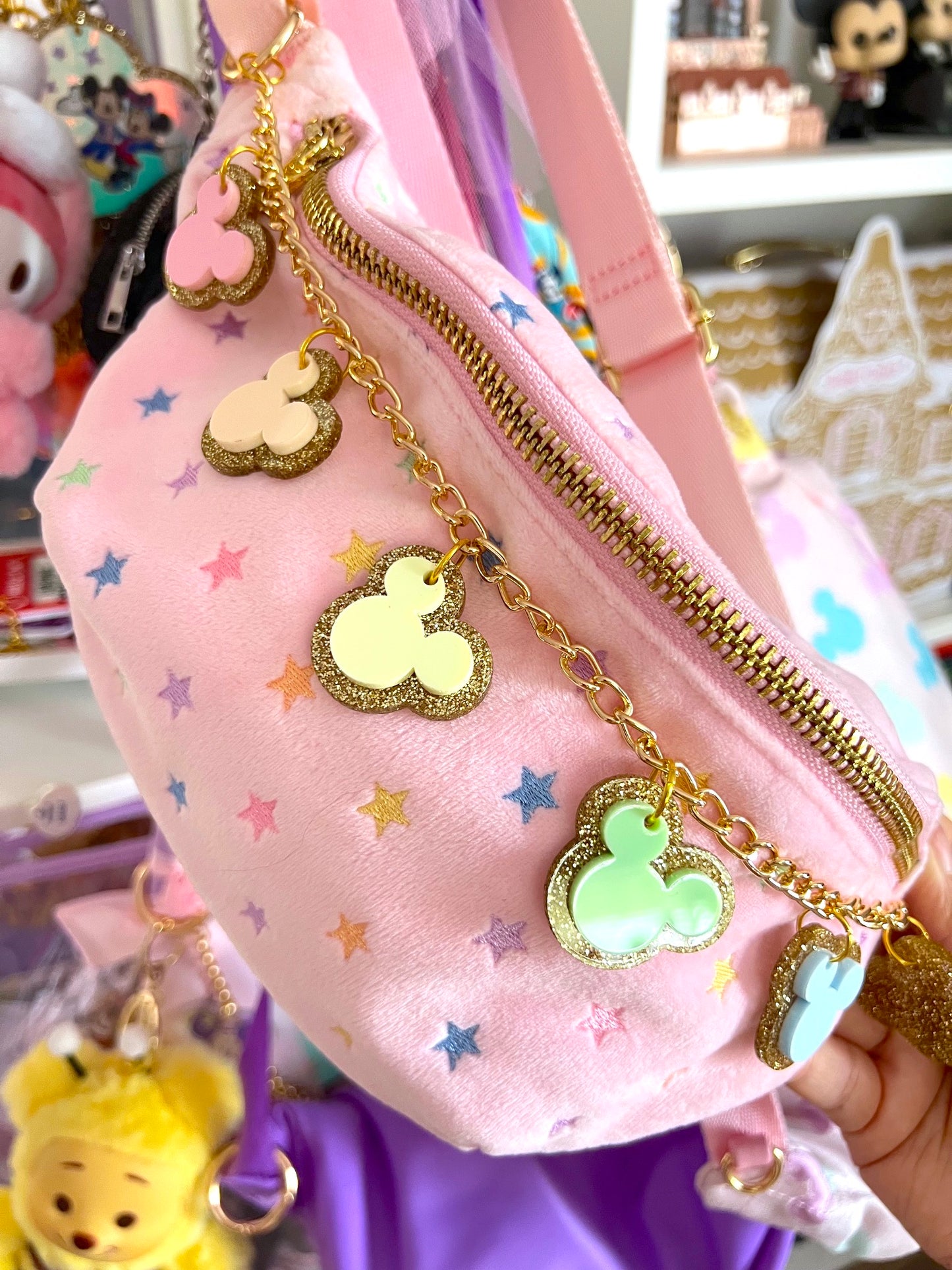 Mouse Head (GOLD GLITTER) Large Acrylic Bag Chain