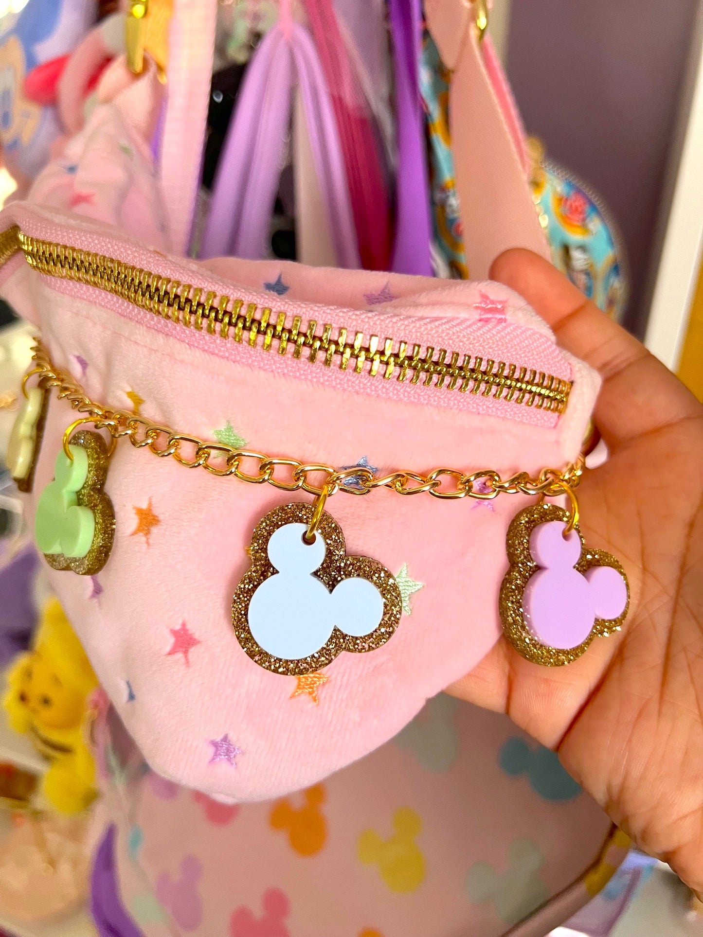 Mouse Head (GOLD GLITTER) Large Acrylic Bag Chain