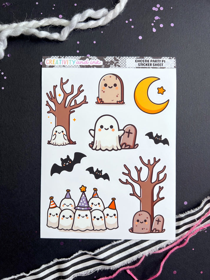 Ghostie Party p1 Sticker Sheet – Creativity and Ink