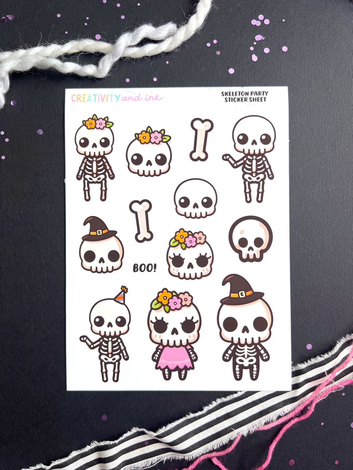 Skeleton Party Sticker Sheet – Creativity and Ink