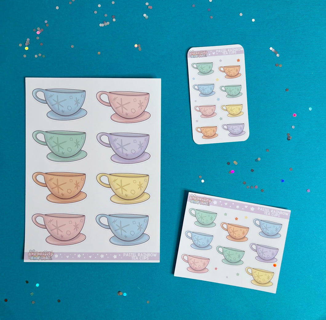 Pastel Rainbow Tea Cups / Deco (all sizes)